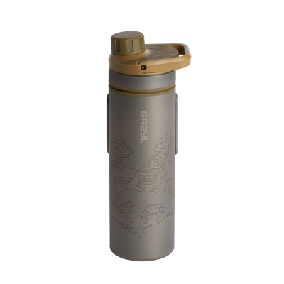Grayl UltraPress Titanium Filter and Purifier Water Bottle – 16.9 Fluid Ounces / Covert Edition / Standard View / Coyote Brown