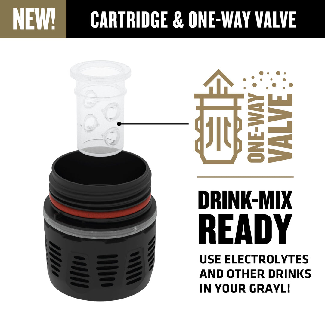 Grayl UltraPress Titanium Filter and Purifier Water Bottle – 16.9 Fluid Ounces / Covert Edition / Cartridge View / Covert Black
