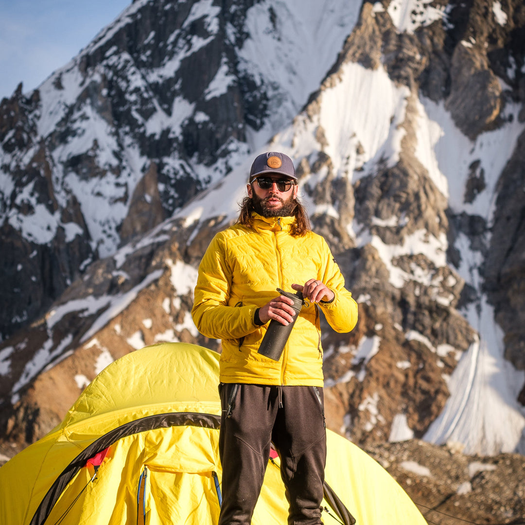 João drinking from a Camo Black 24 ounce GeoPress® in the high mountains of Pakistan.