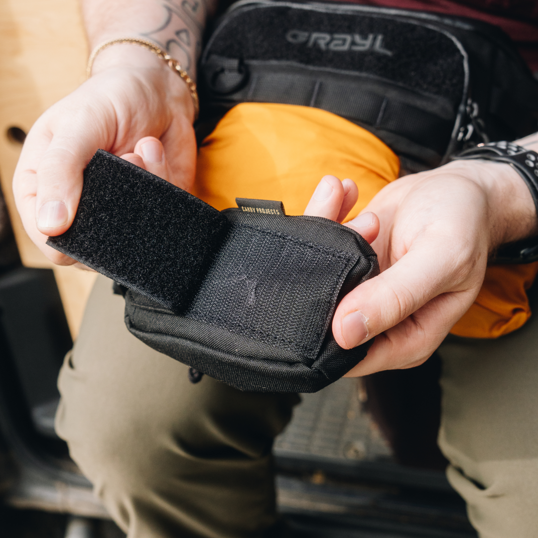 G-MOD Pod Pouch in Covert Black showing it's velcro system.