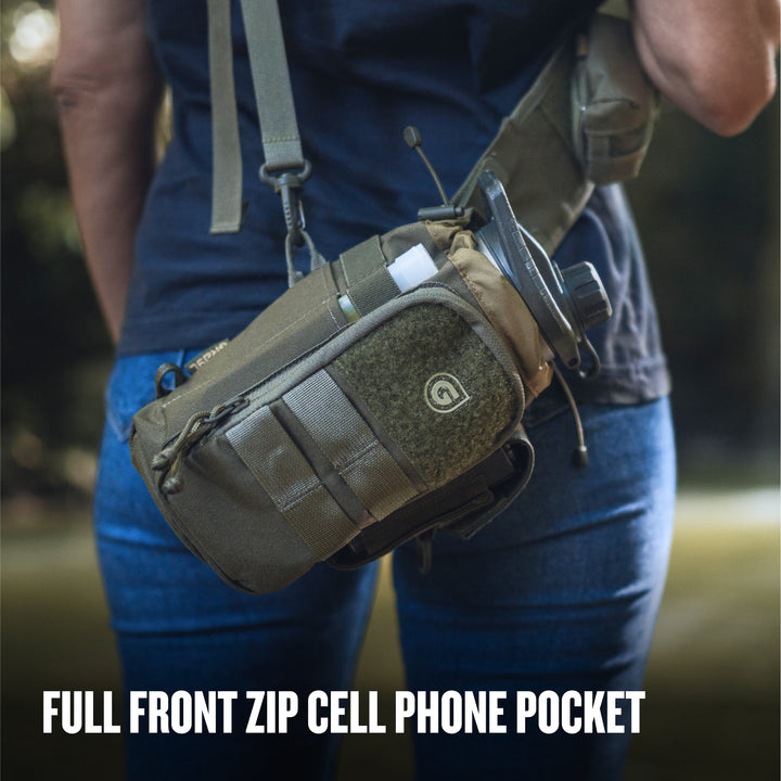 Grayl® Mission Water Bottle Sling/ Full Front Zip Cell Phone Pocket / Covert Black / Coyote Brown / Olive Drab / Wander Blue