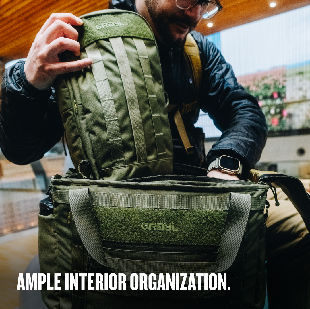 Grayl® Mission Tote / Ample Interior Organization / Covert Black / Coyote Brown / Olive Drab / Wander Blue