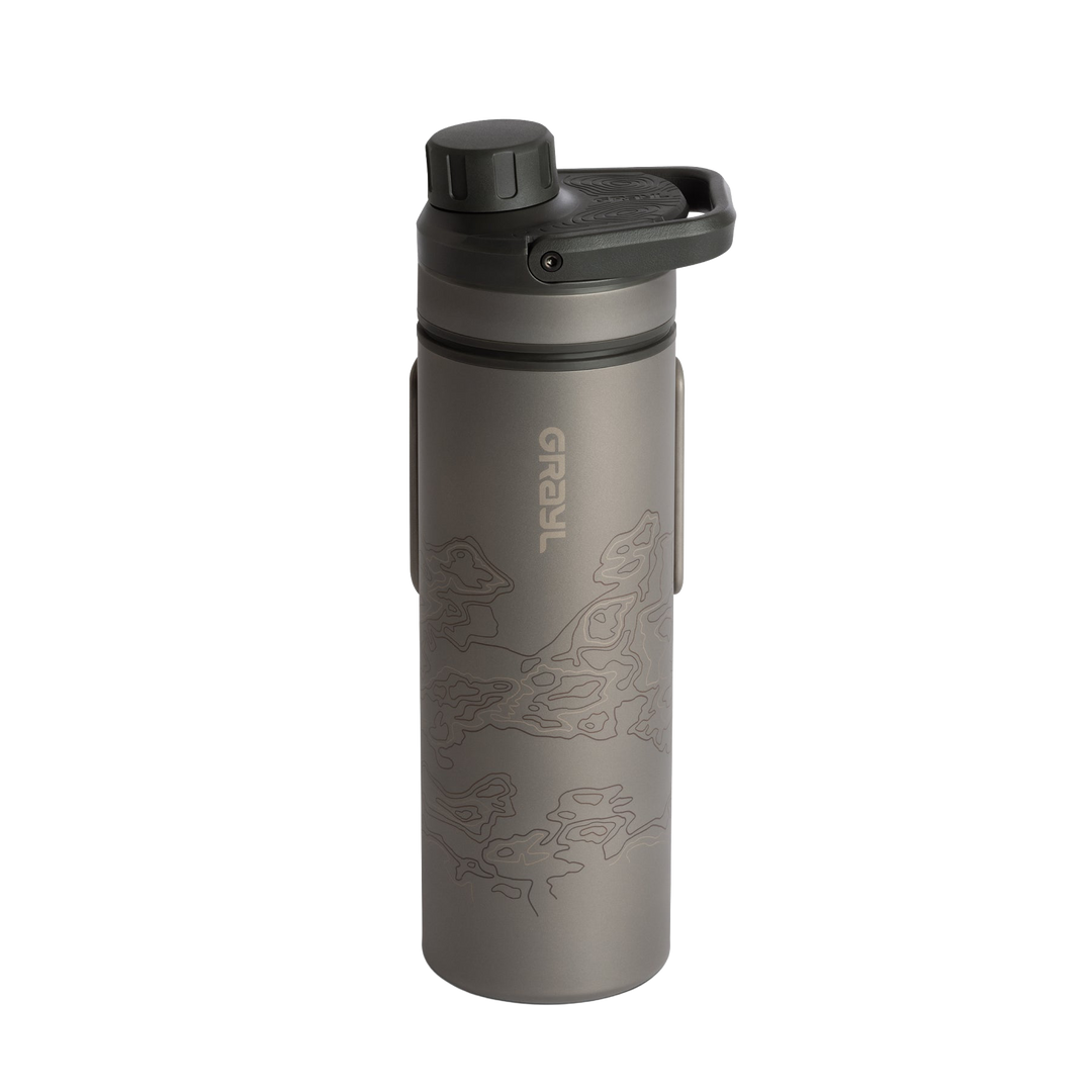 Grayl UltraPress Titanium Filter and Purifier Water Bottle – 16.9 Fluid Ounces / Covert Edition / Standard View / Covert Black
