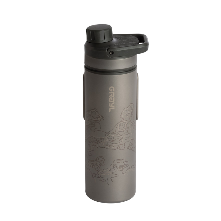 Grayl UltraPress Titanium Filter and Purifier Water Bottle – 16.9 Fluid Ounces / Covert Edition / Standard View / Covert Black