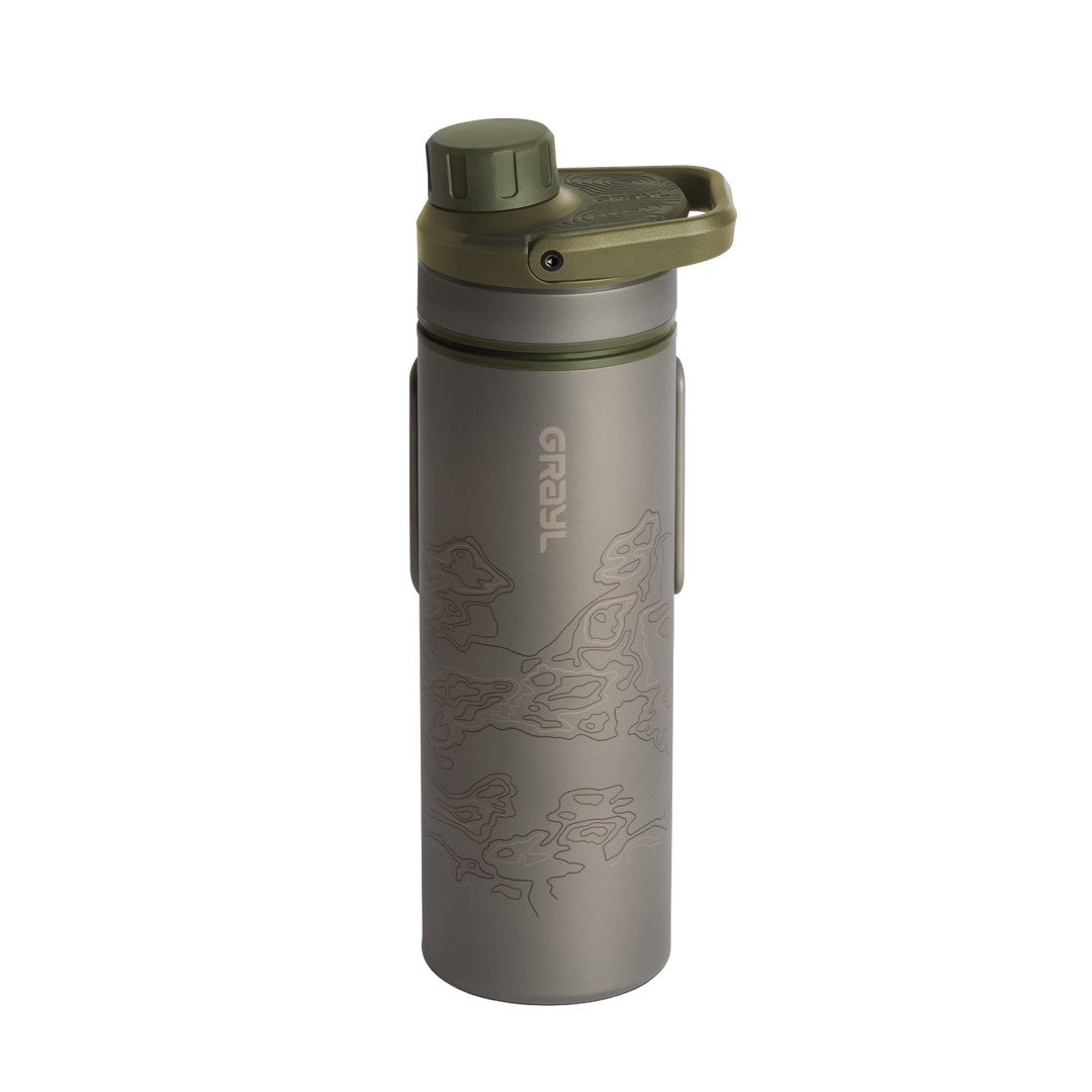 Grayl UltraPress Titanium Filter and Purifier Water Bottle – 16.9 Fluid Ounces / Covert Edition / Standard View / Olive Drab