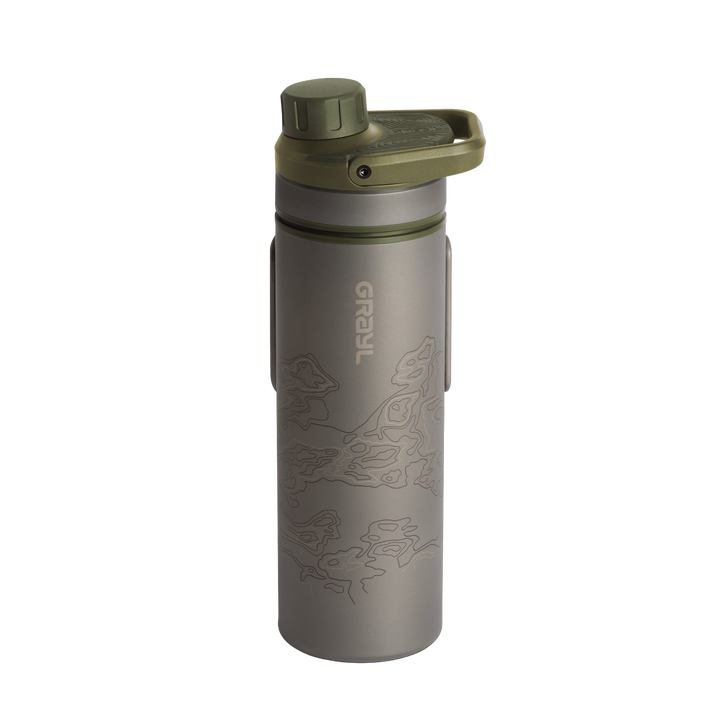 Grayl UltraPress Titanium Filter and Purifier Water Bottle – 16.9 Fluid Ounces / Covert Edition / Standard View / Olive Drab