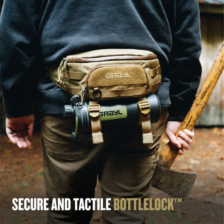 Grayl® Transport Hip Pack & Crossbody Sling / Secure And Tactile BottleLock / Wander Blue / Covert Black / Coyote Brown / Olive Drab
